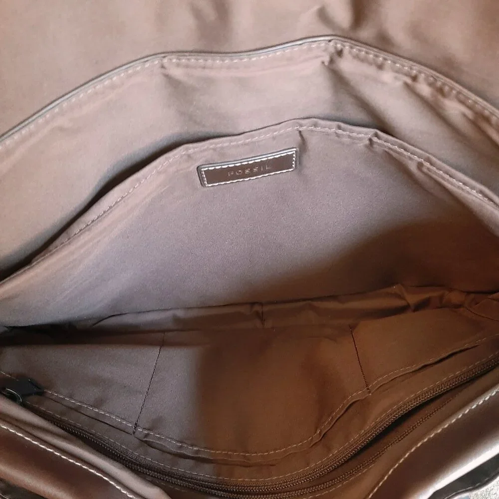 Fossil Brown Leather Messenger Briefcase Crossbody Bag (Flawed)